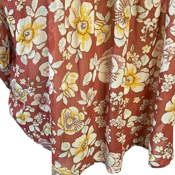 Torrid Peasant Style Blouse Floral 3/4 sleeve Rust Cream Yellow  Plus Size 00 - Picture 4 of 15